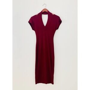 Maroon/ Burgundy cut out Bodycon Midi Dress Short Sleeve